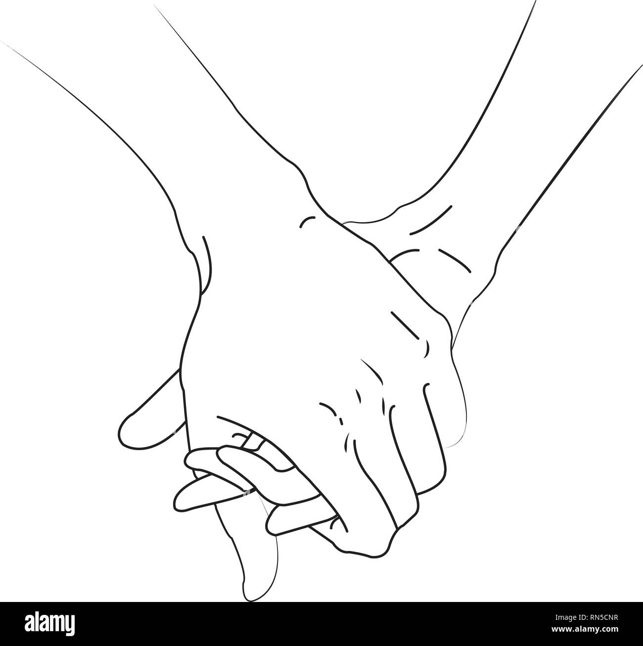 Line art illustrazione di un uomo e di una donna tenendo le mani Illustrazione Vettoriale