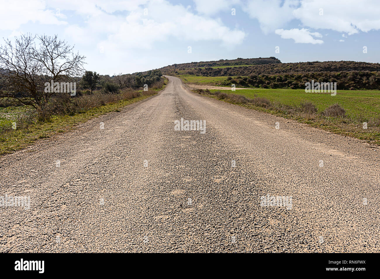 Strada per il futuro concetto. Vecchia strada asfaltata che conduce all'orizzonte. Buttare via il paesaggio. Horitzontal shoot. Foto Stock