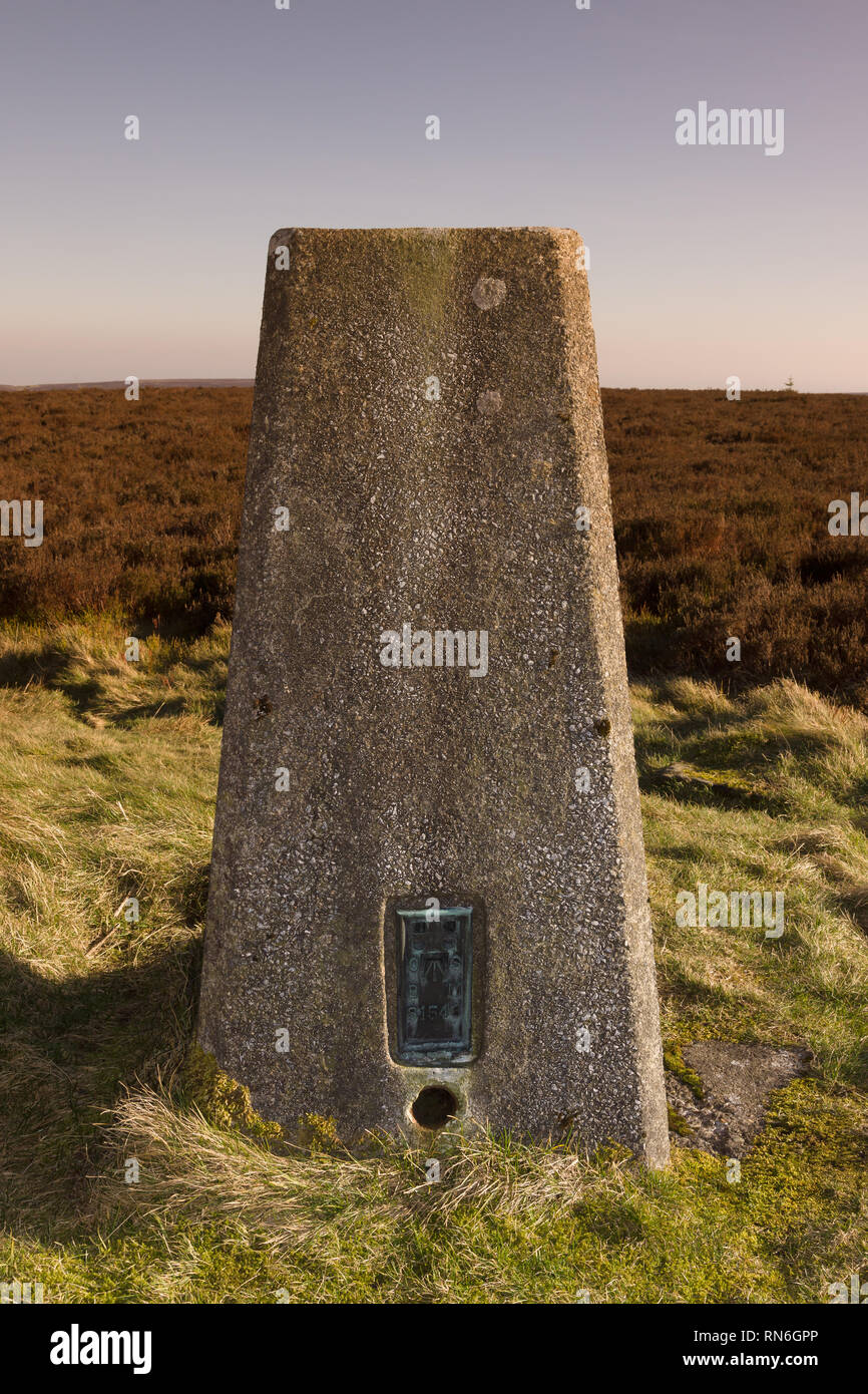 Ordnance Survey punto di triangolazione o pilastro sul vertice di Cyrn y cervello il Galles del Nord. Costruito negli anni Trenta del Novecento e utilizzato per la mappatura e rilevamento topografico Foto Stock