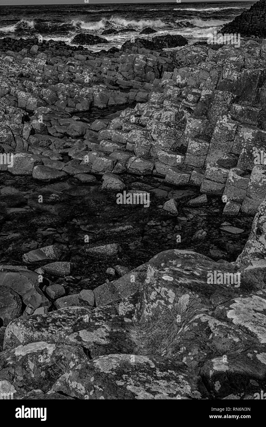 Paesaggi del Giants Causeway area di straordinaria bellezza naturale, Antrim, Irlanda del Nord Europa Foto Stock