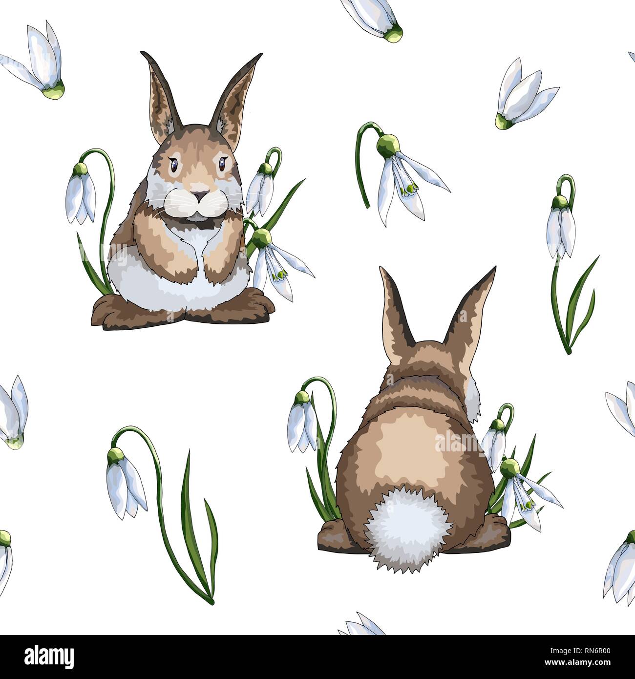 Disegnata a mano vector cartoon Pasqua creativa seamless pattern con lepri o conigli Illustrazione Vettoriale