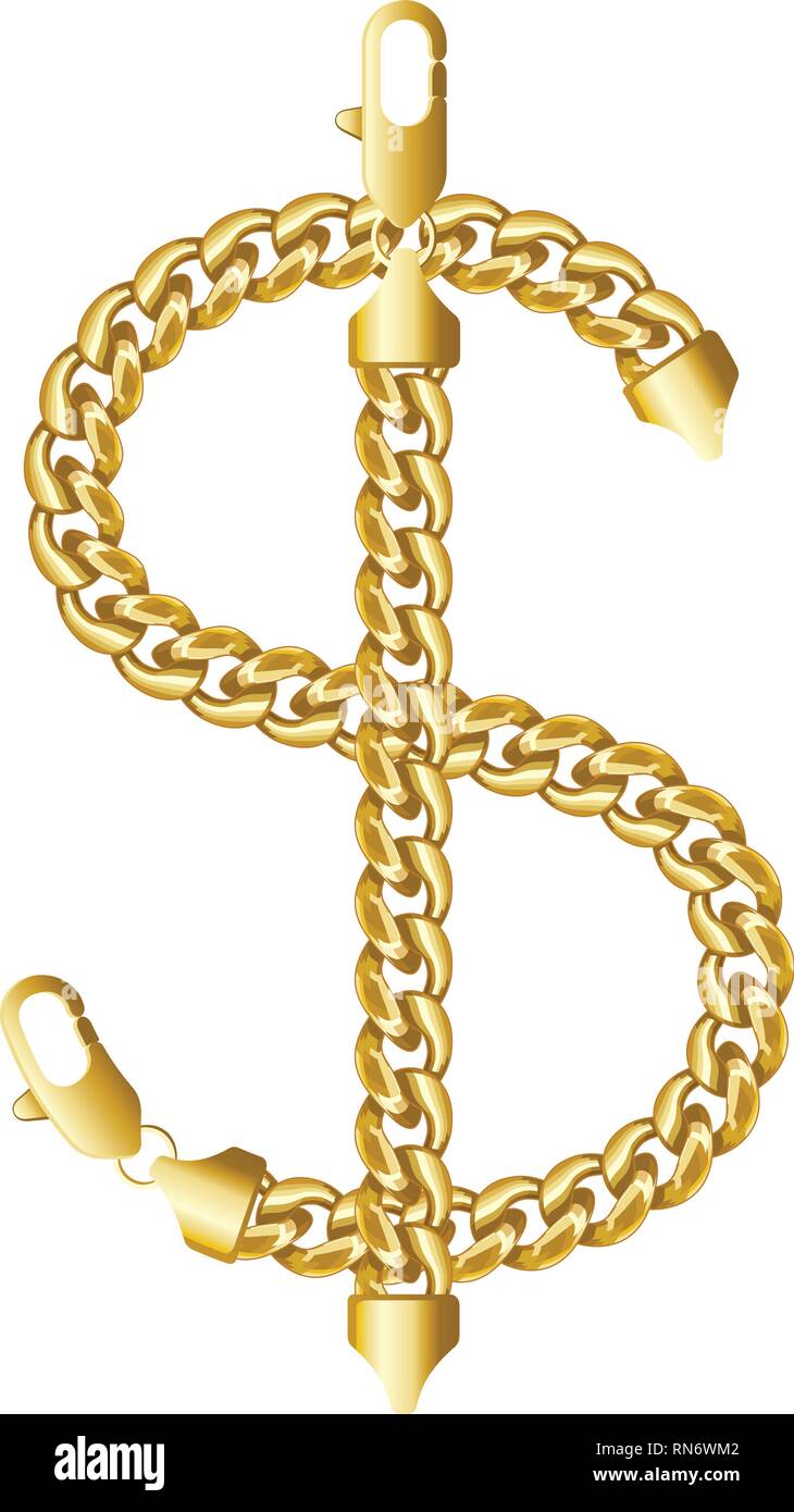 Oro dollaro americano di denaro fatti segno di lucido spessa catena dorata. Illustrazione Vettoriale