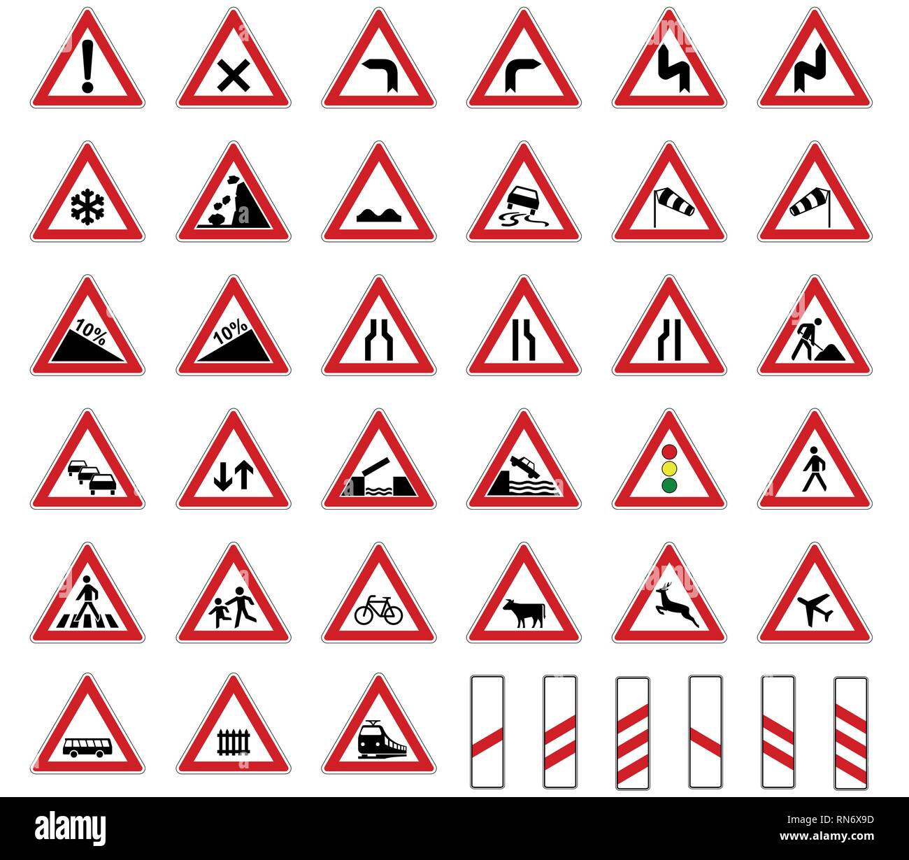Europa stradale segnaletica vettore raccolta isolati su sfondo bianco Illustrazione Vettoriale