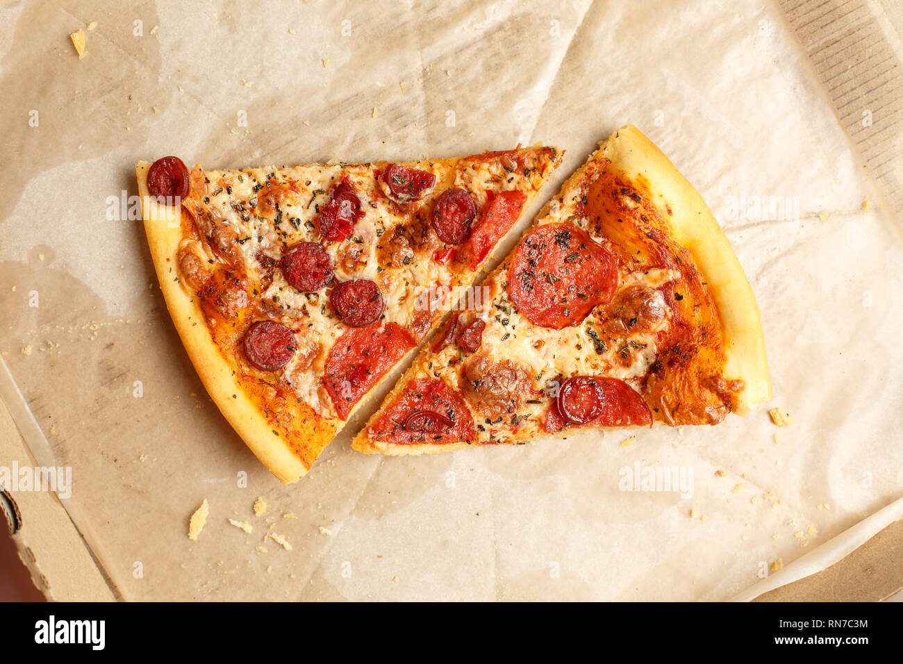 Vista da sopra. Consegna Pizza. Menu Pizza Foto Stock