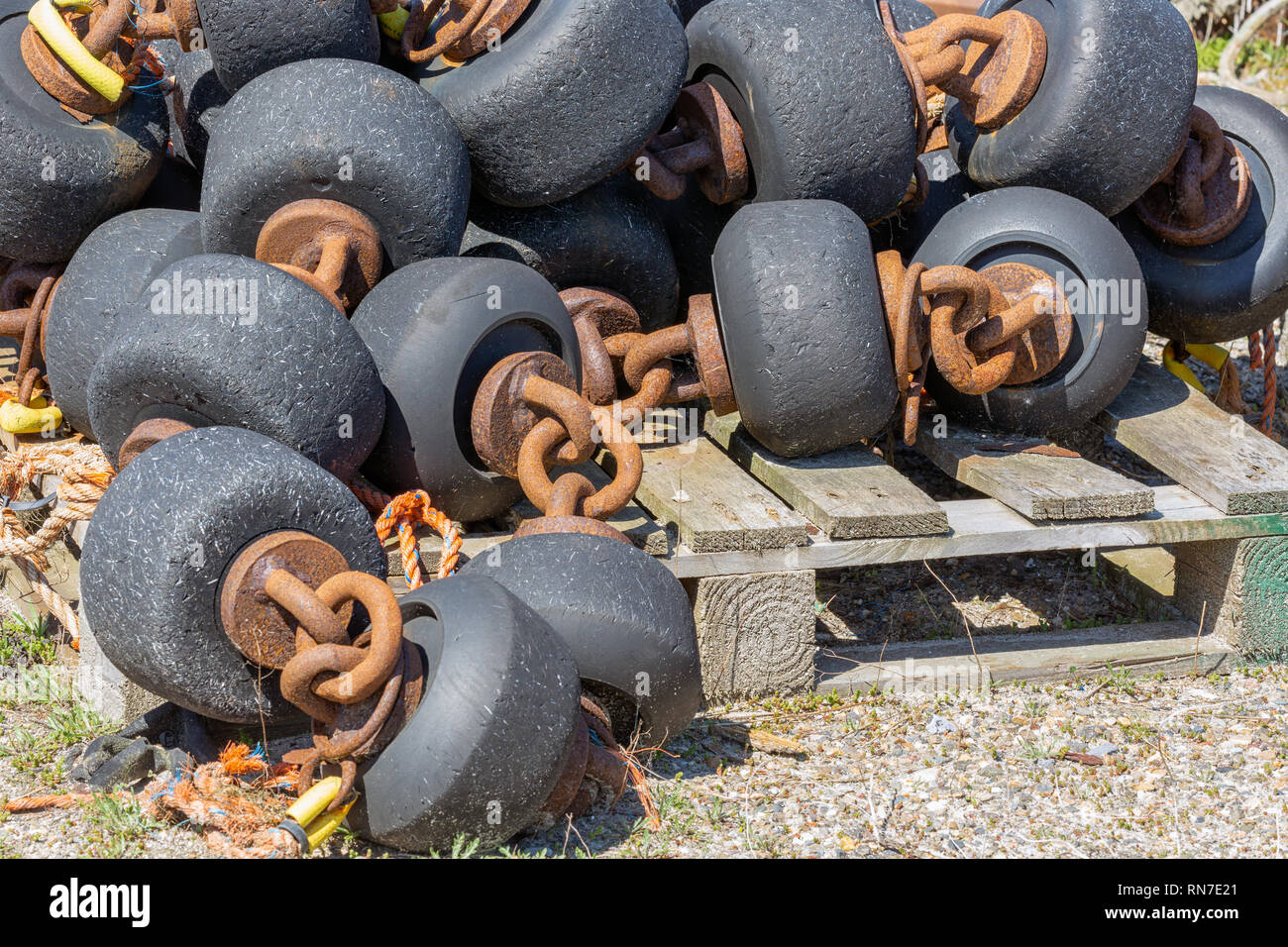 Bobine utilizzate per la pesca dei gamberetti Reti in olandese il Wadden Sea Foto Stock