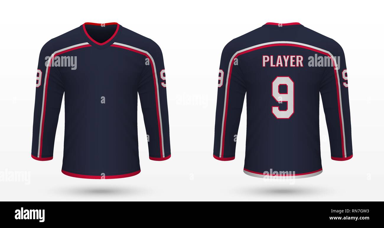 Sport realistico shirt Columbus Giacche Blu, jersey modello per hockey su ghiaccio kit. Illustrazione Vettoriale Illustrazione Vettoriale