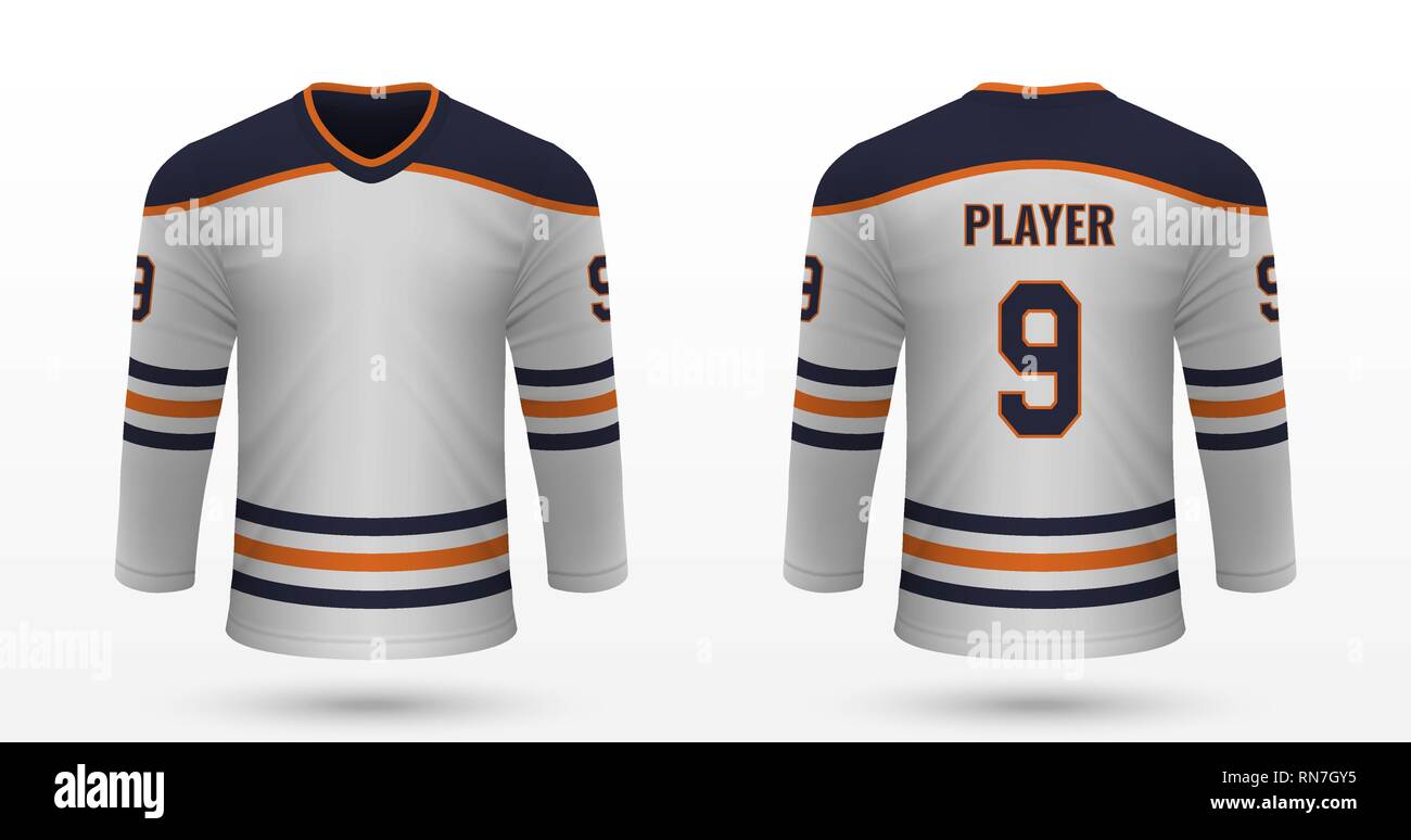 Sport realistico shirt lubrificatori de Edmonton jersey modello per hockey su ghiaccio kit. Illustrazione Vettoriale Illustrazione Vettoriale
