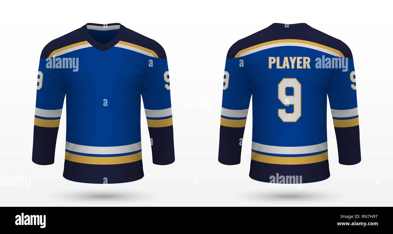 Sport realistico shirt St. Louis Blues, jersey modello per hockey su ghiaccio kit. Illustrazione Vettoriale Illustrazione Vettoriale