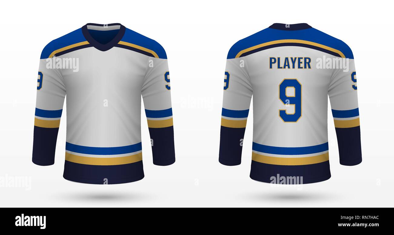 Sport realistico shirt St. Louis Blues, jersey modello per hockey su ghiaccio kit. Illustrazione Vettoriale Illustrazione Vettoriale