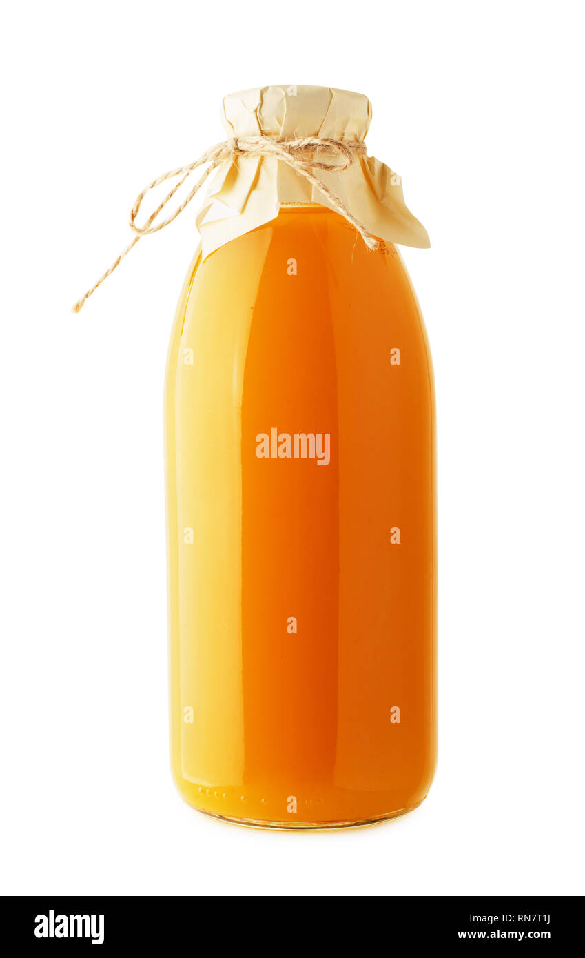Arancione artigianali fatti a mano la bottiglia di succo mock-up isolato su uno sfondo bianco Foto Stock