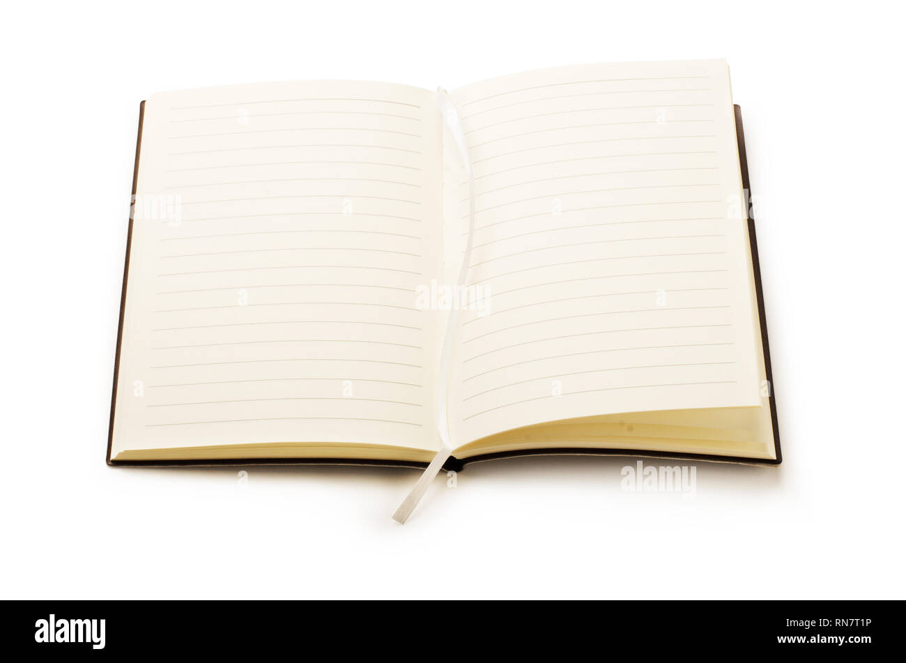 Aprire il notebook vuoto mockup isolato su uno sfondo bianco Foto Stock