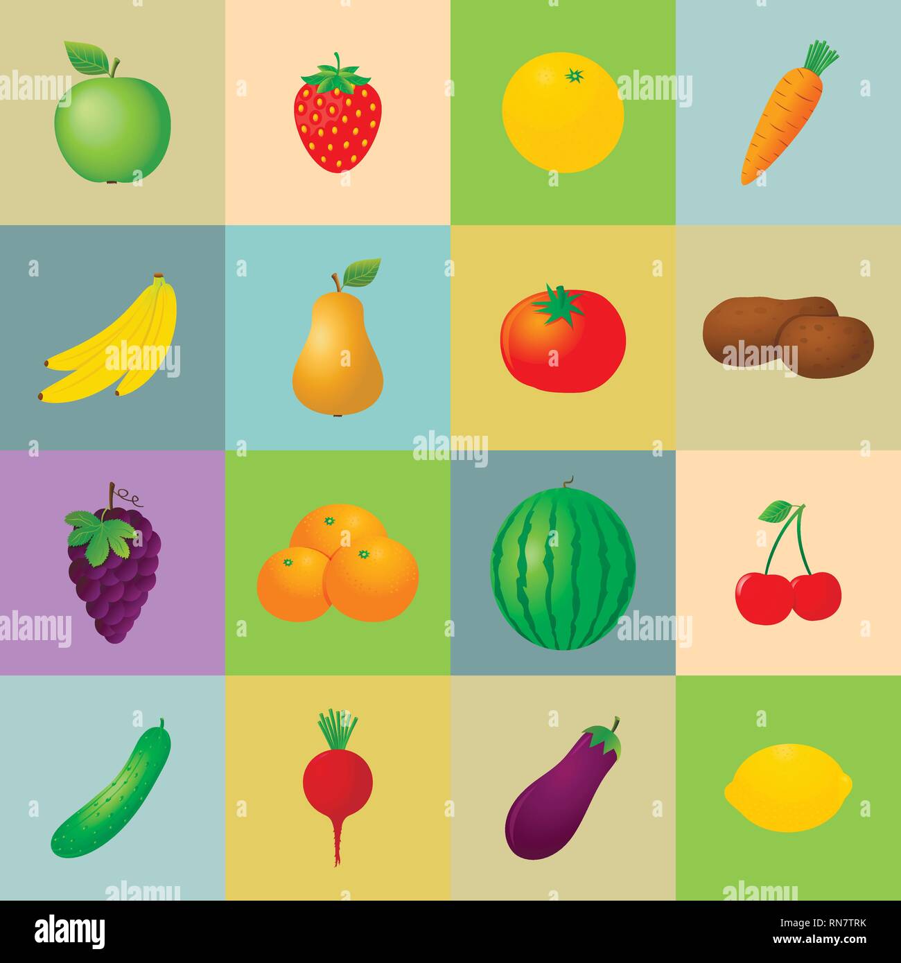 Frutta e verdura set di icone Illustrazione Vettoriale