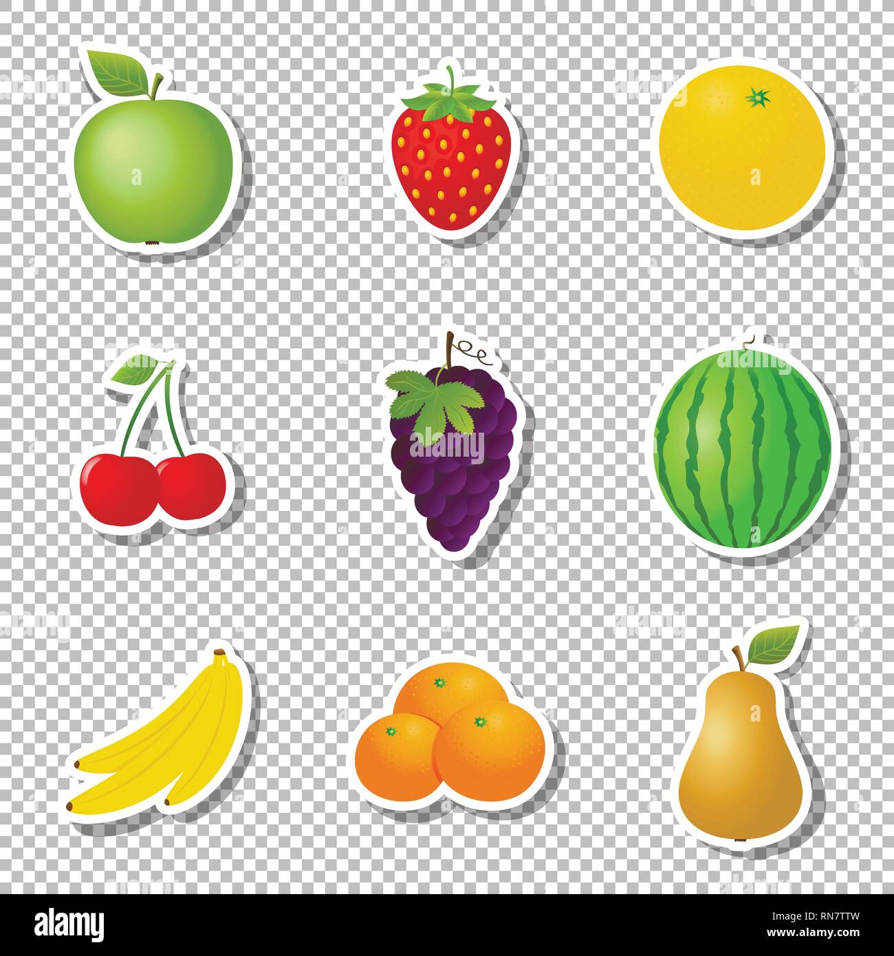Gli adesivi di frutti isolati su sfondo trasparente Illustrazione Vettoriale