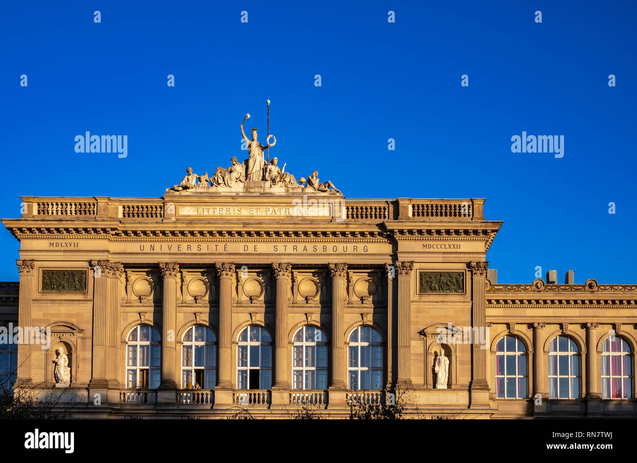 Strasburgo, Alsazia, Francia, Palais Universitaire, Università, edificio tardo pomeriggio di luce, Foto Stock