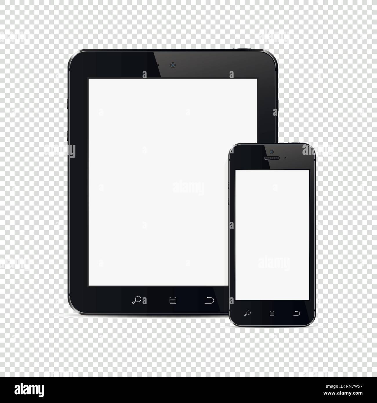 Tablet PC con mobile smartphone isolato su sfondo trasparente Illustrazione Vettoriale