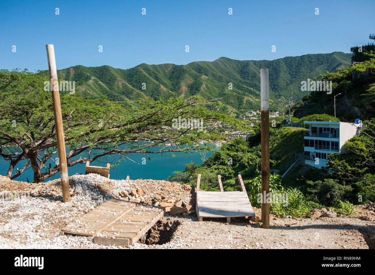 Taganga, Santa Marta, Colombia: panoramica. Foto Stock