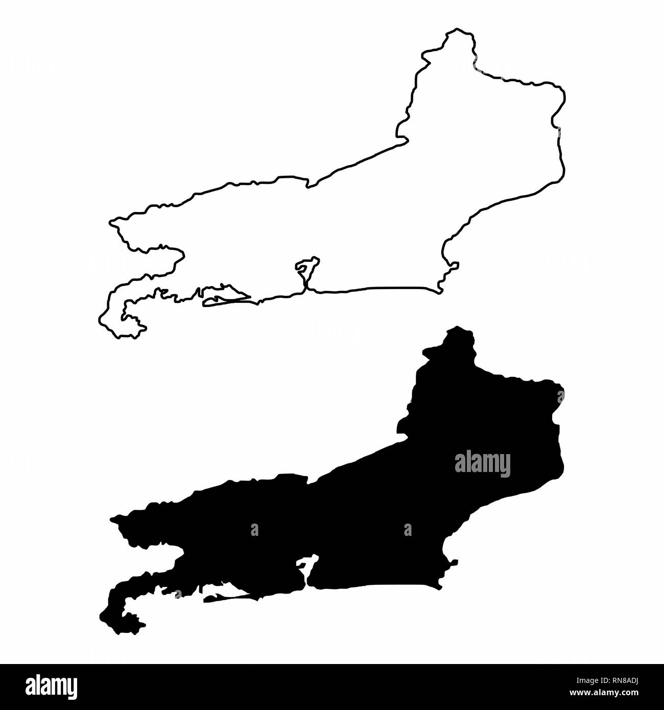 In bianco e nero mappe di stato di Rio de Janeiro, Brasile Illustrazione Vettoriale