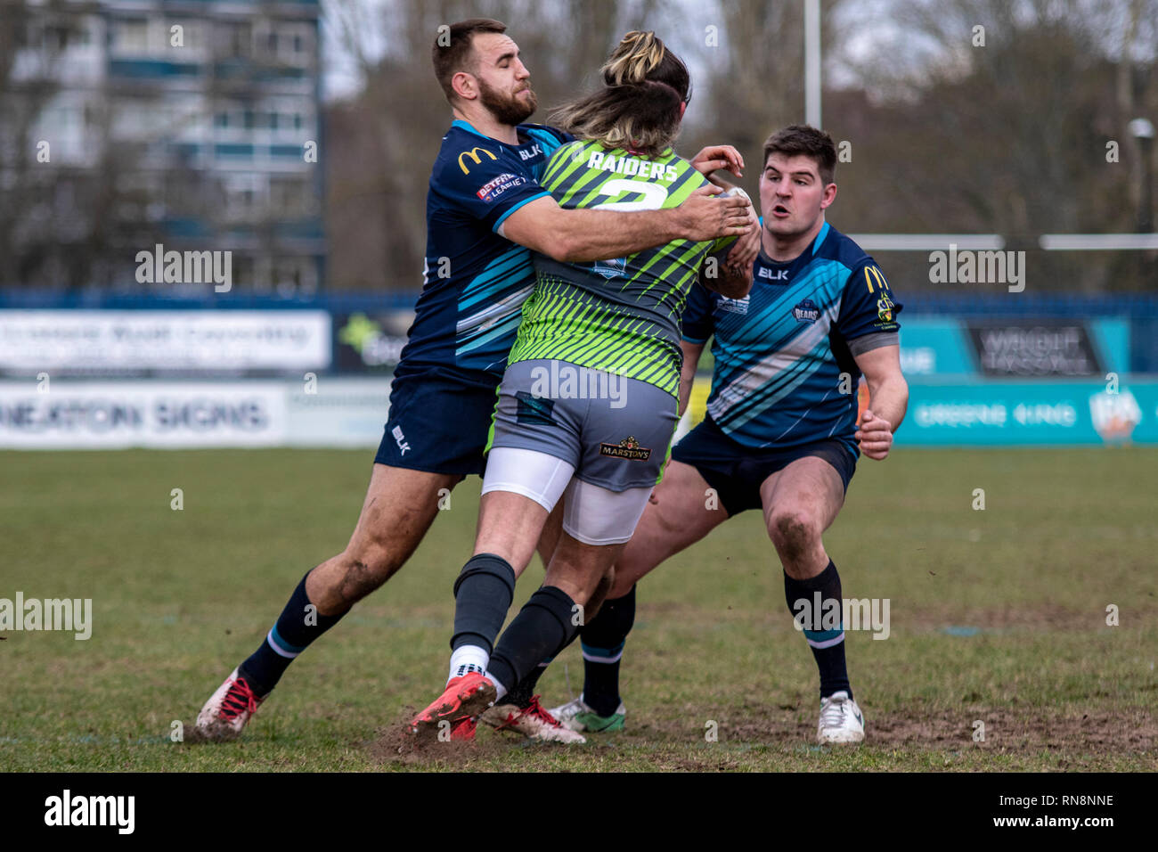 Coventry porta host del Galles occidentale Raider al Parco mozziconi di Arena di Betfred League. Lewis Mitchell. Foto Stock