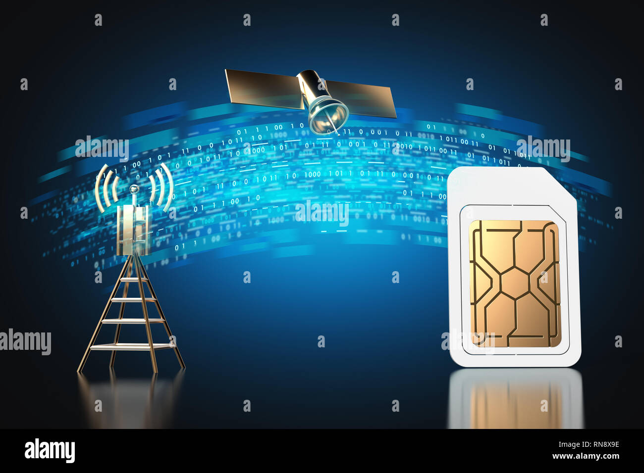 Trasferimento dati ad alta velocità diagramma su 5G un concetto di rete. Il rendering 3D Foto Stock