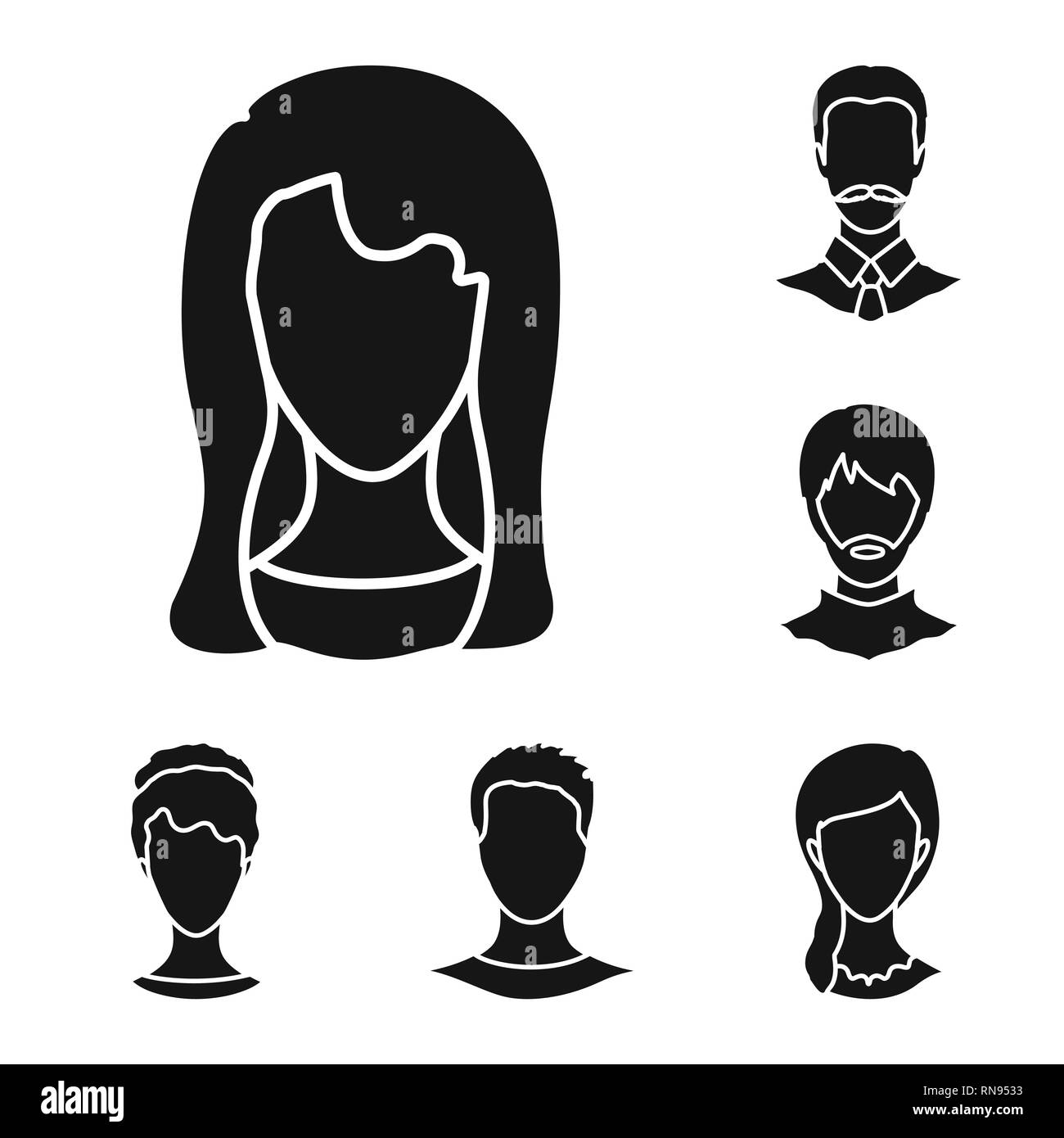 Oggetto isolato di carattere e icona del profilo. Raccolta di carattere e dummy icona vettore per il magazzino. Illustrazione Vettoriale