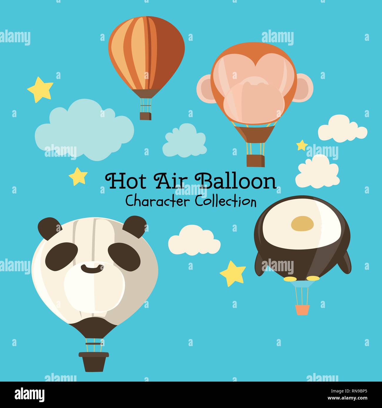 Carino il set di caratteri della mongolfiera Illustrazione Vettoriale