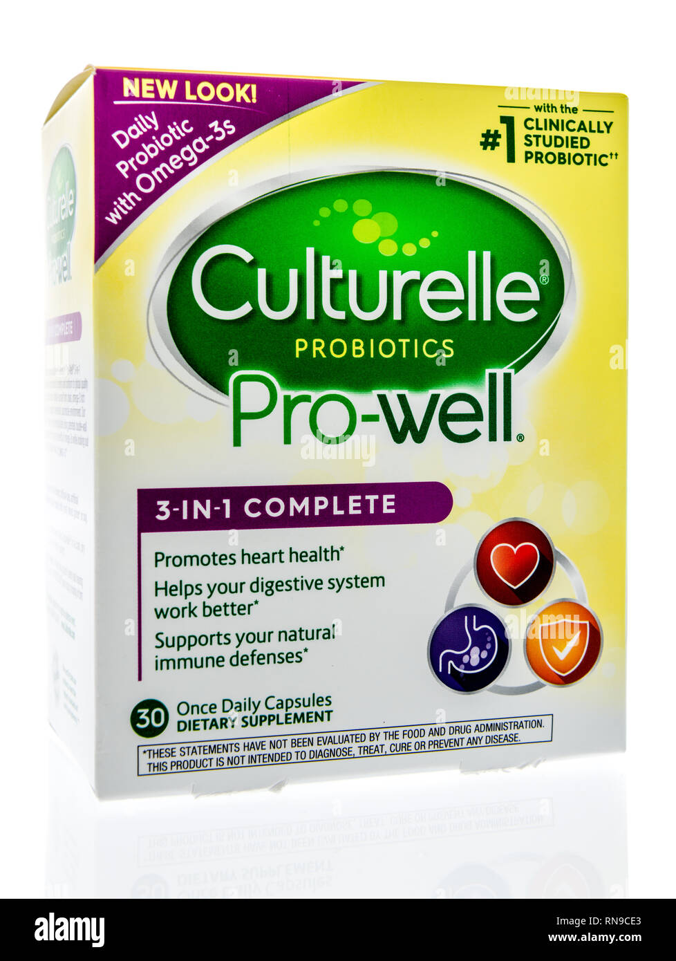 Winneconne, WI - 14 Febbraio 2019: un pacchetto di Culturelle probiotici pro-ben supplemento su un sfondo isolato Foto Stock