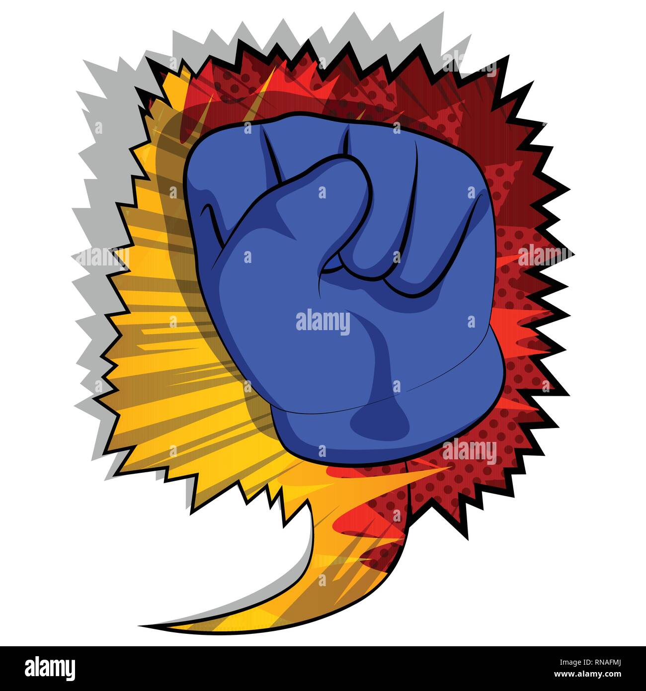 Vettore mano cartoon making power per il pugno di persone gesto. Illustrato segno a mano sul fumetto sfondo. Illustrazione Vettoriale