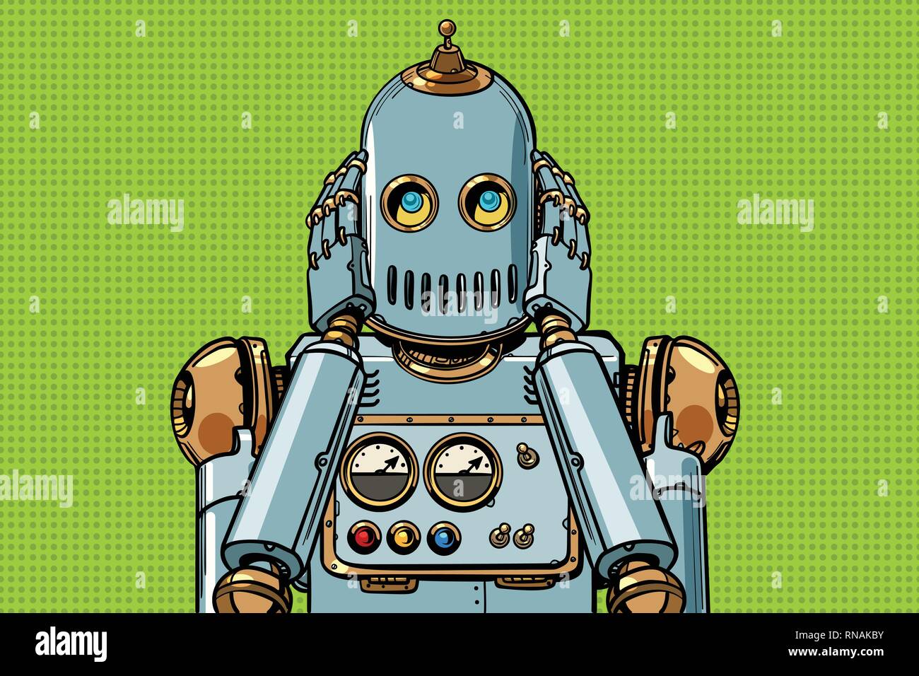 Robot coperto le sue orecchie. La Pop art retrò illustrazione vettoriale kitsch vintage Illustrazione Vettoriale