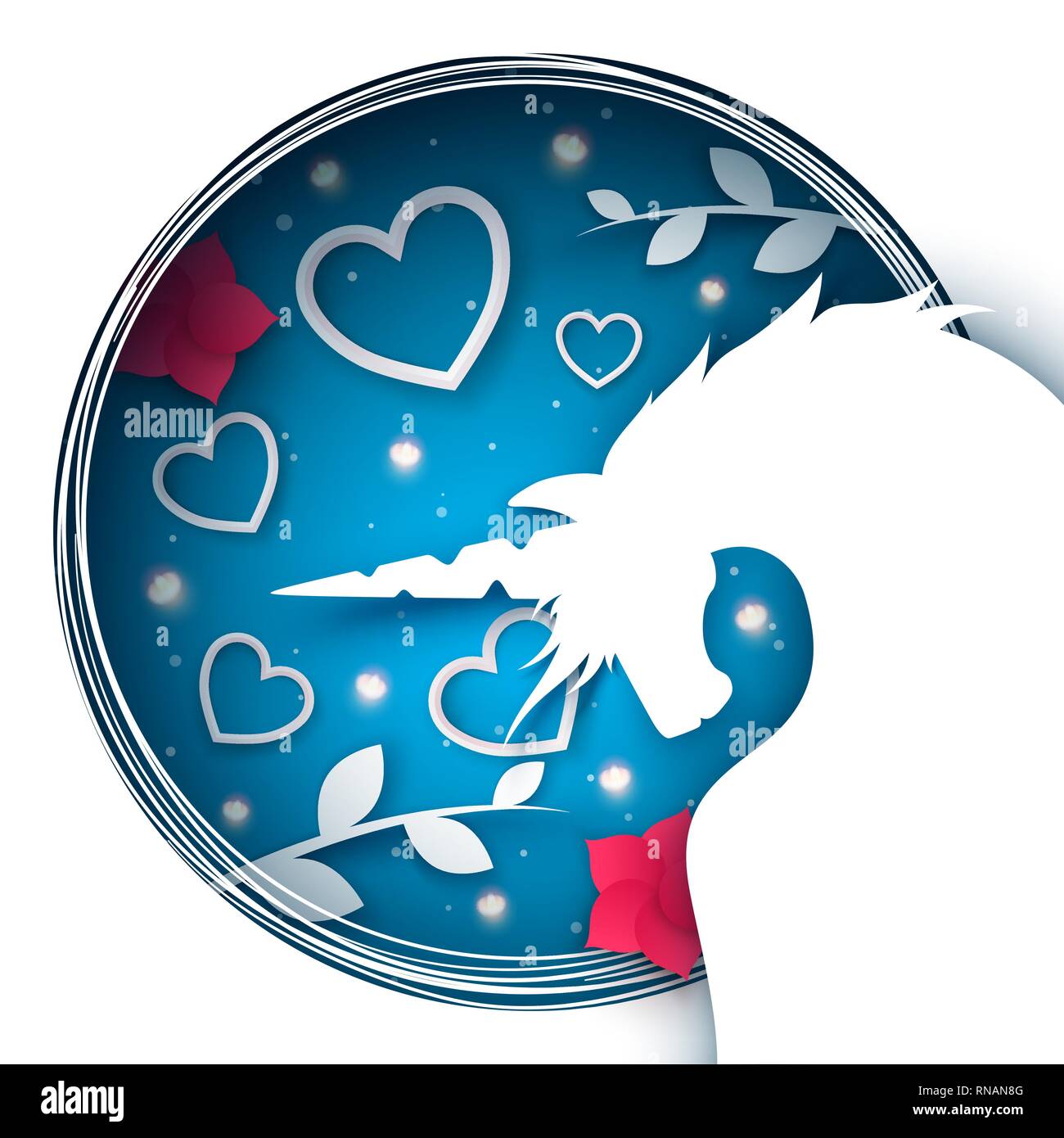 Cartoon unicorn. Carta illustrazione del paesaggio. Illustrazione Vettoriale