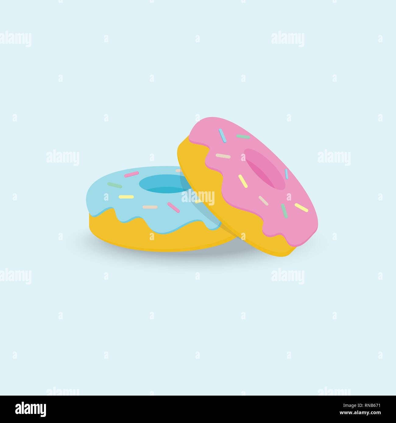 Illustrazione Vettoriale blu e rosa ciambelle dolci su sfondo blu. Fast food. Il cibo spazzatura. Illustrazione Vettoriale