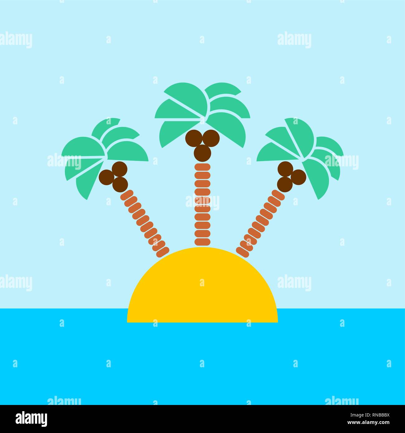 Isola deserta con palme in ocean isolato. Vettore Illustrazione Vettoriale