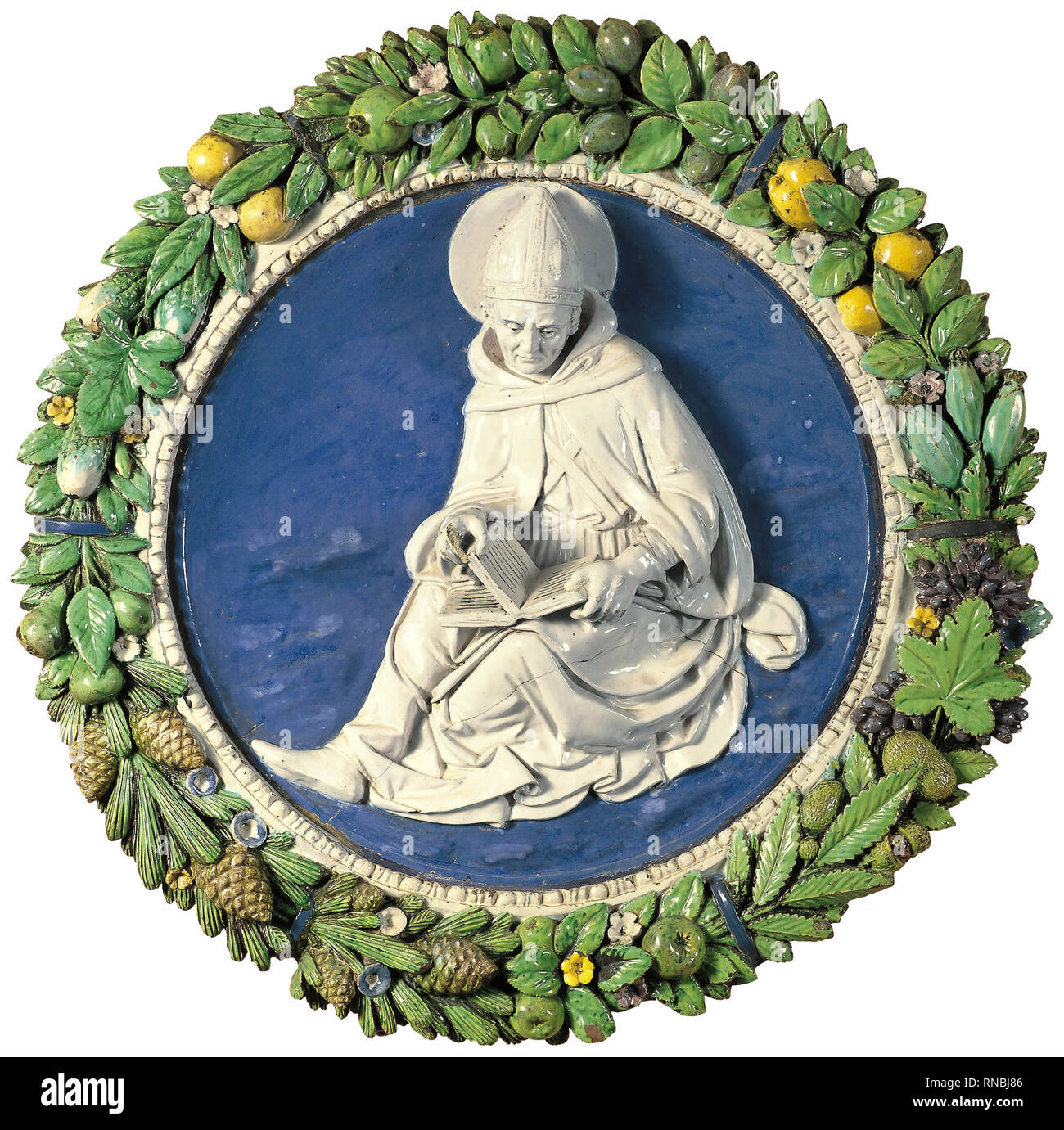 Andrea Della Robbia (Firenze, 1435-1525). Sant Agostino (ca. 1490). In terracotta. 76 x 76 x 13 cm. Museo: Museo Nacional Thyssen-Bornemisza, Madrid. Foto Stock