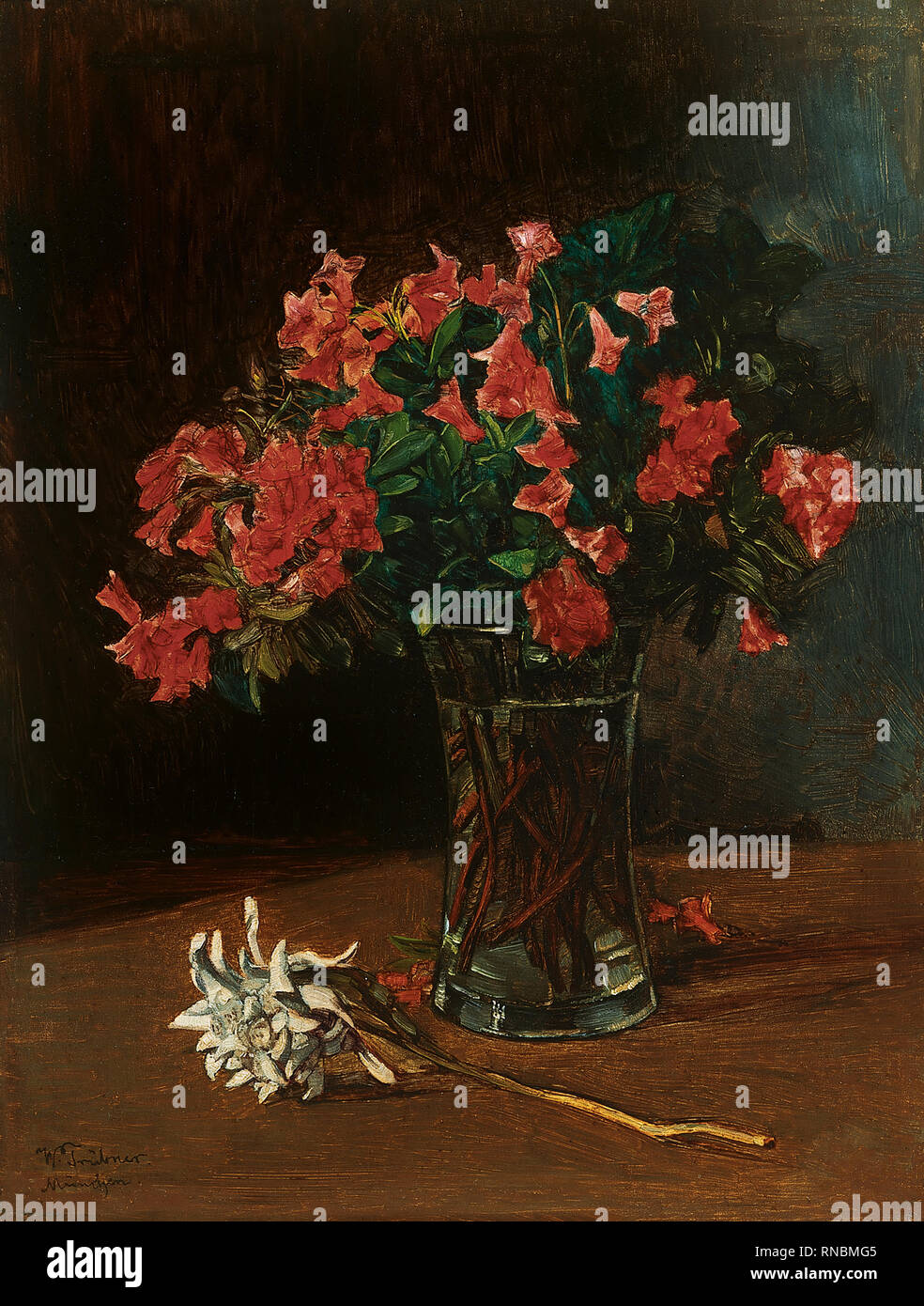 Wilhelm Trübner (Heidelberg, 1851-Karlsruhe, 1917). Vaso di fiori (s.f.). Olio su pannello. 30 x 22,5 cm. Museo: Museo Nacional Thyssen-Bornemisza, Madrid. Foto Stock