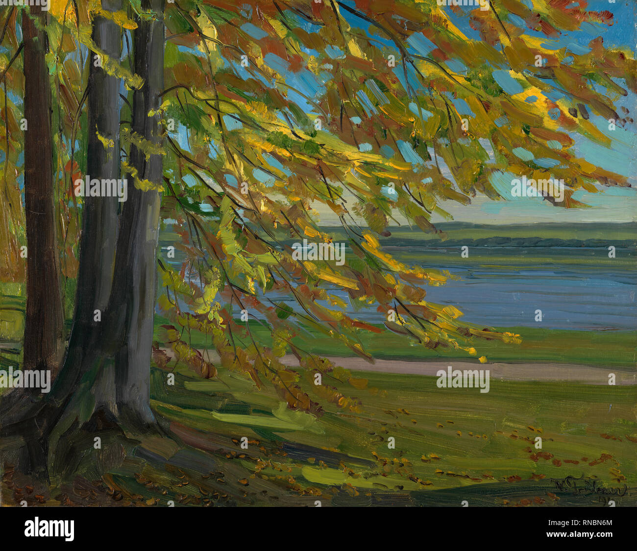 Wilhelm Trübner (Heidelberg, 1851-Karlsruhe, 1917). Il lago Starnberger (1911). Olio su tela. 40 x 50.2 cm. Museo: Museo Nacional Thyssen-Bornemisza, Madrid. Foto Stock