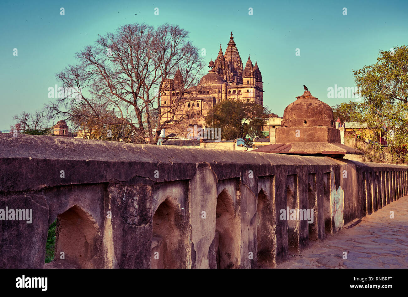 Jahangir Mahal, cittadella di Jahangir, Orchha Palace, Cittadella. Jahangir Mahal è una cittadella e guarnigione situato in Orchha, nel distretto di Tikamgarh di Foto Stock