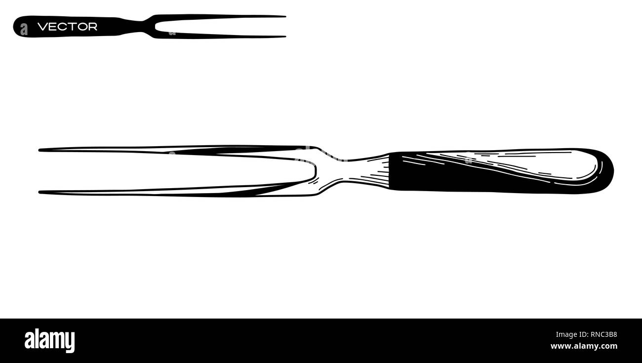 Schizzo carne forche isolati su sfondo bianco. Illustrazione Vettoriale Illustrazione Vettoriale