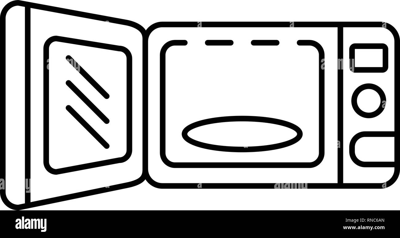 Aprire il forno a microonde, l'icona di stile di contorno Illustrazione Vettoriale