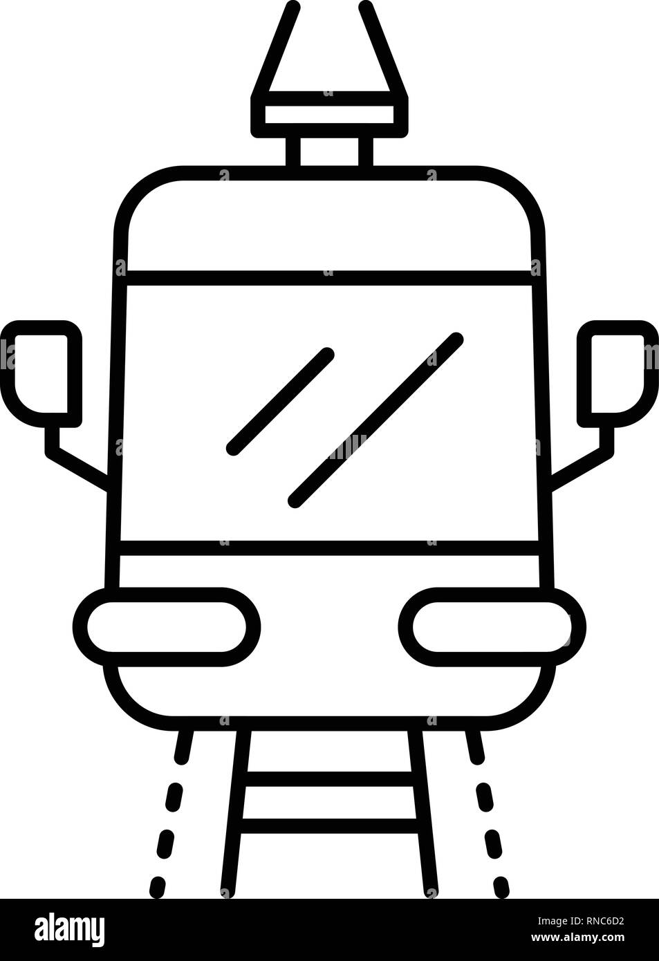 Anteriore icona tranviaria, stile contorno Illustrazione Vettoriale