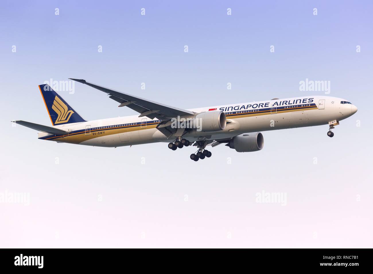 Singapore, Singapore - 29. Gennaio 2018: Singapore Airlines Boeing 777 all'Aeroporto Changi di Singapore (SIN) di Singapore. | Utilizzo di tutto il mondo Foto Stock
