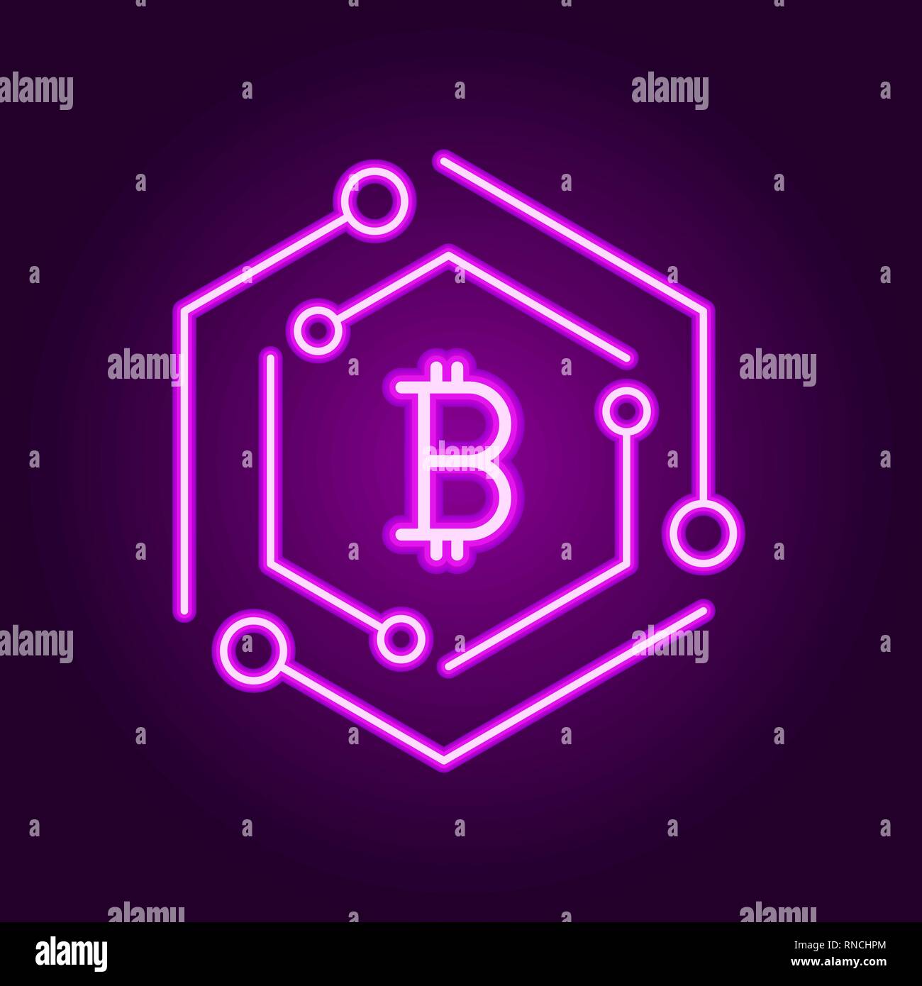 Tecnologia Blockchain icona moderna. Vettore della catena di blocco di simbolo o elemento di logo in neon stile linea Illustrazione Vettoriale