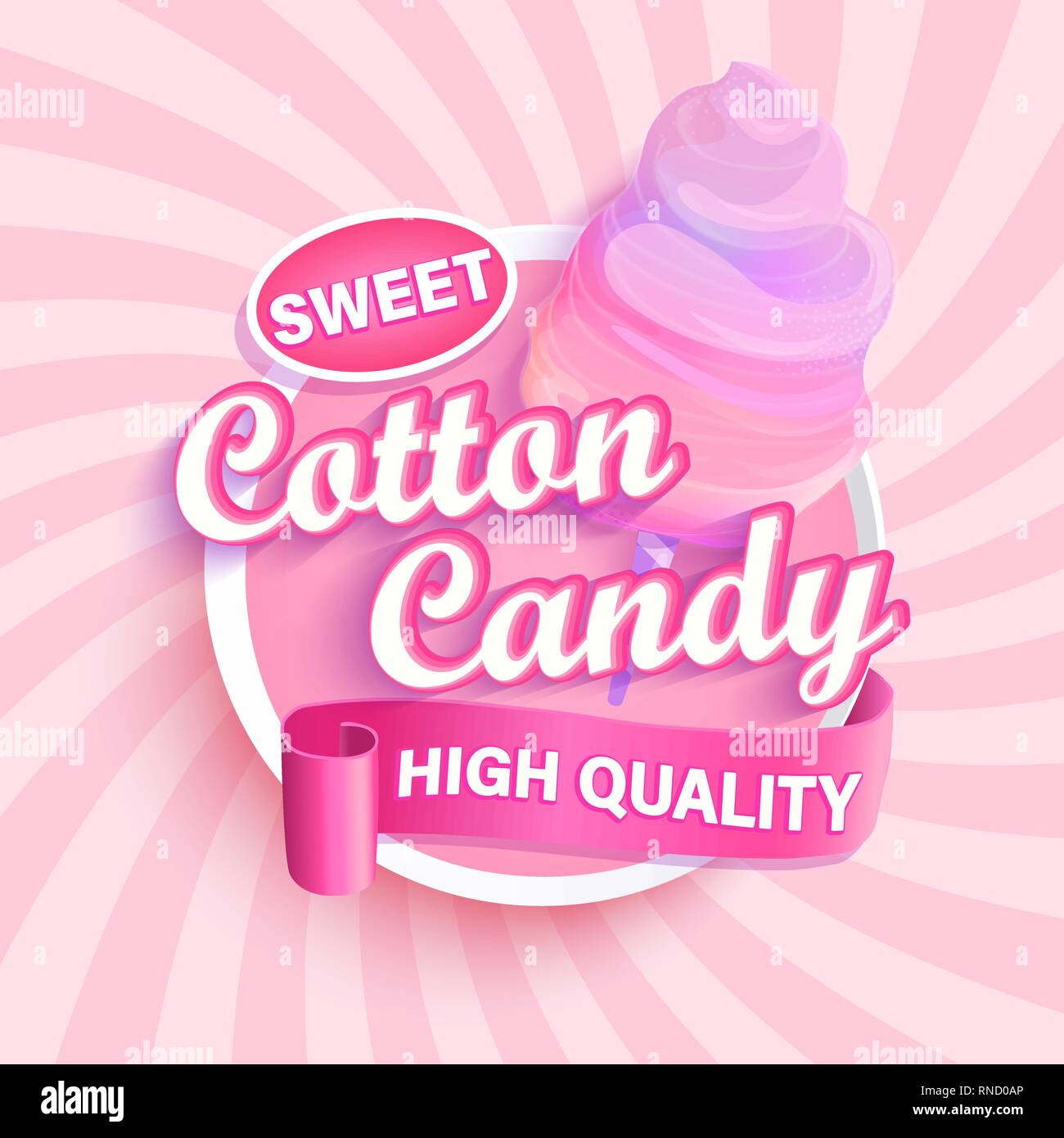 Il cotone candy shop logo, l'etichetta o l'emblema. Illustrazione Vettoriale