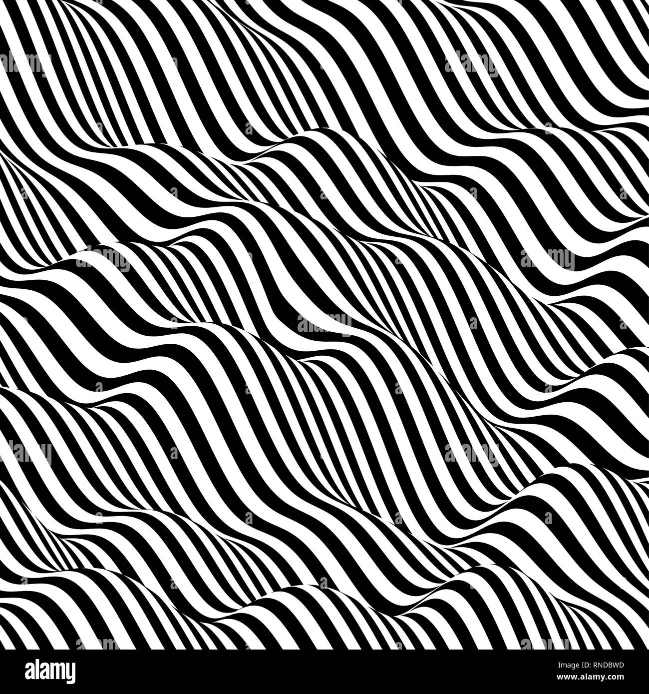 Modello con illusione ottica. Design in bianco e nero. Abstract sfondo striato. Illustrazione Vettoriale. Illustrazione Vettoriale