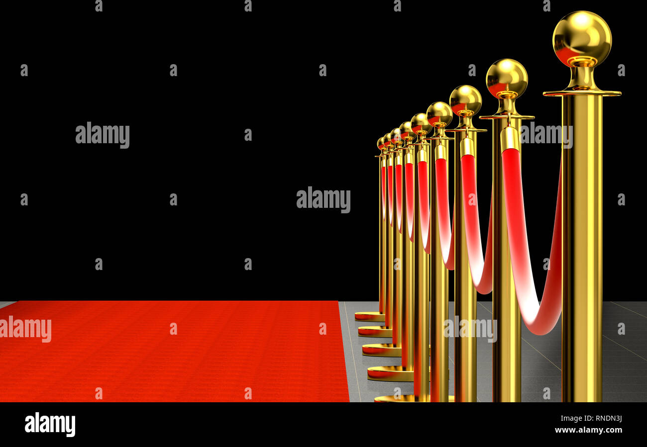 Dettaglio del golden barriera con la corda rossa 3D rendering immagine Foto Stock