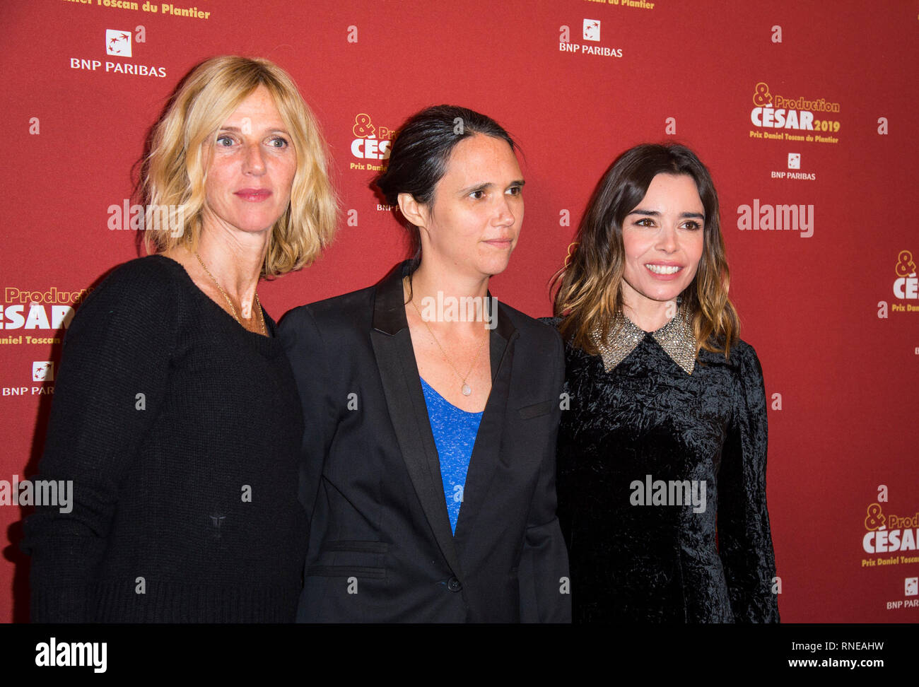 Sandrine Kiberlain, Jeanne Herry e Elodie Bouchez assiste dal produttore a cena Cesar 2019 tenutosi al Four Seasons Hotel George V. Foto Stock