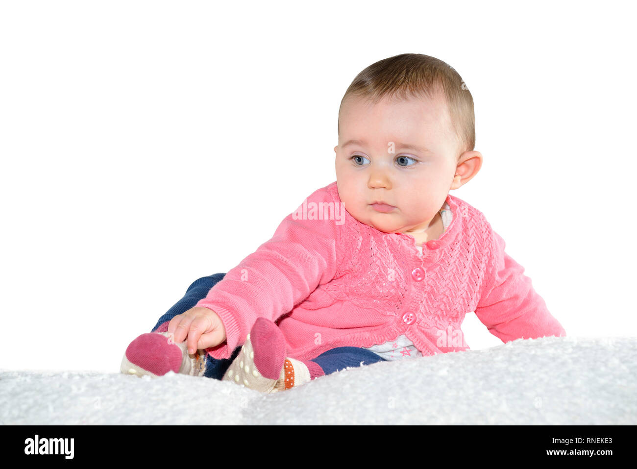 7 mesi Baby girl Foto Stock