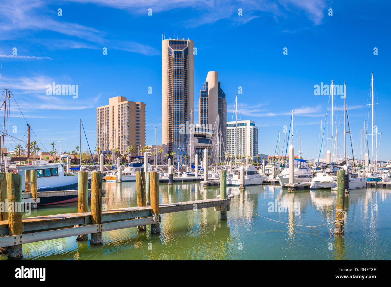 Il Corpus Christi, Texas, Stati Uniti d'America skyline sulla baia di giorno in giorno. Foto Stock