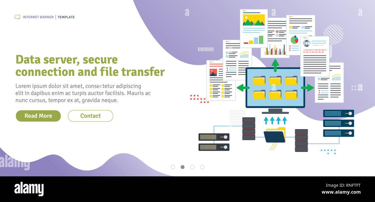 Dati del server, connessione sicura e il trasferimento di file. Lo storage cloud, backup e condivisione file. I dati di accesso del server, l'accesso ai file e la condivisione di dati. Appartamento desig Foto Stock