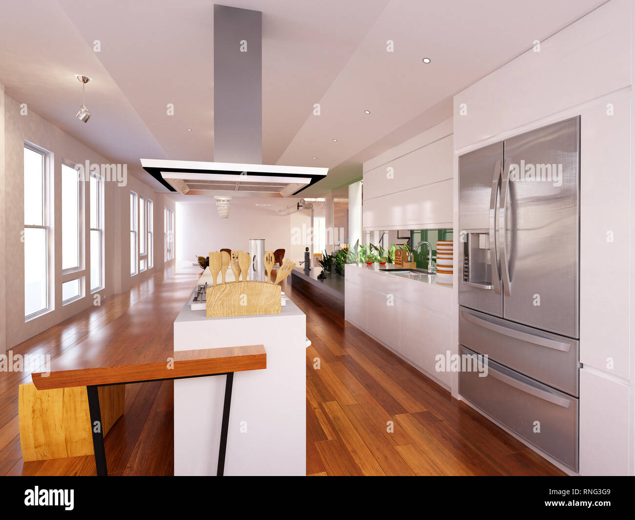 3D render casa moderna interno Foto Stock