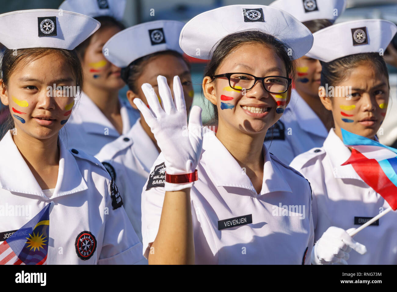 Kiulu Sabah Malaysia-August 30, 2016 :studente della scuola hanno marciato durante la celebrazione dello stato della Malaysia il giorno di indipendenza.Indipendenza mese ha celebrato un Foto Stock