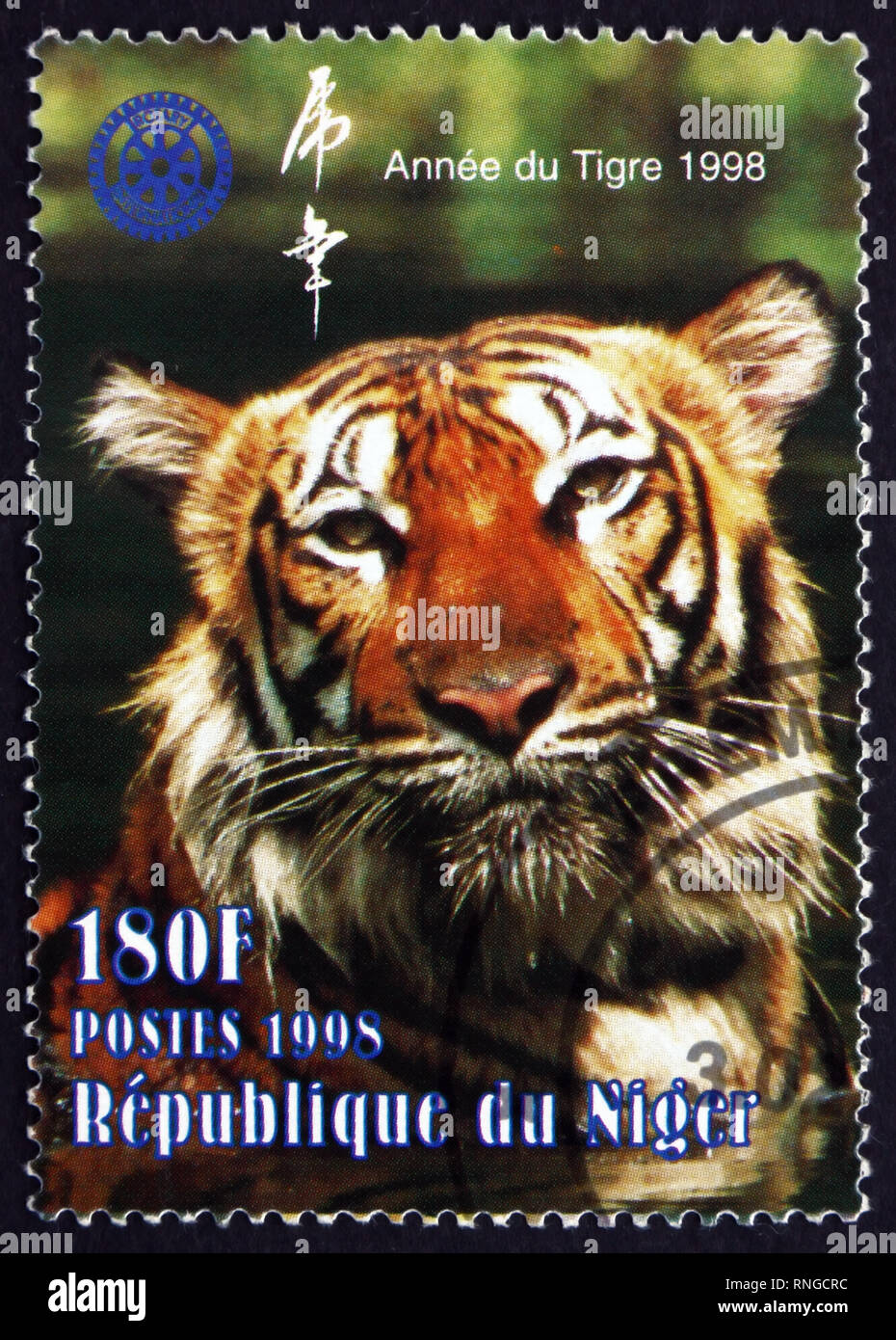NIGERIA - circa 1998: un timbro stampato in Nigeria mostra Tiger, Panthera tigri, fauna selvatica, circa 1998 Foto Stock